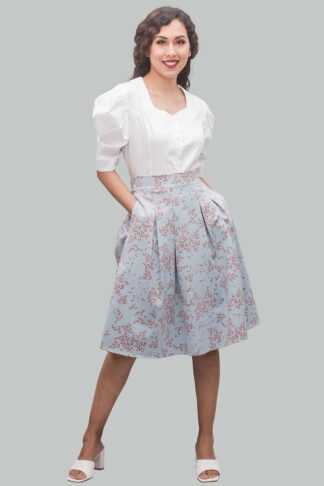 Falda Midi celeste con flores Simiona