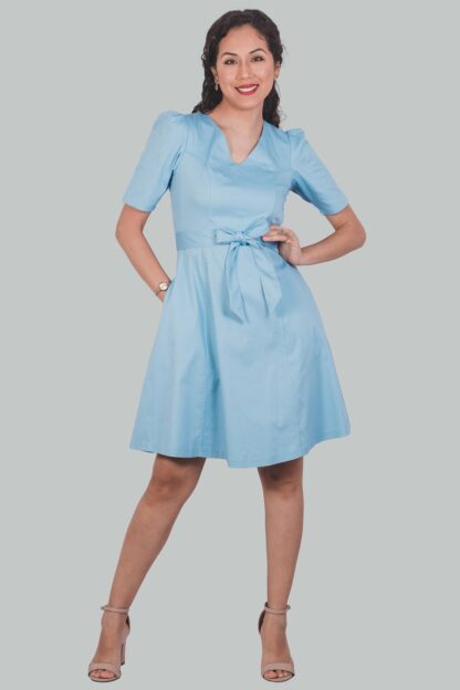 Vestido celeste Nélida corte A - Imagen 4