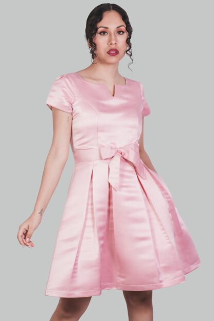 Vestido en A rosa satinado Rebeca - Imagen 4