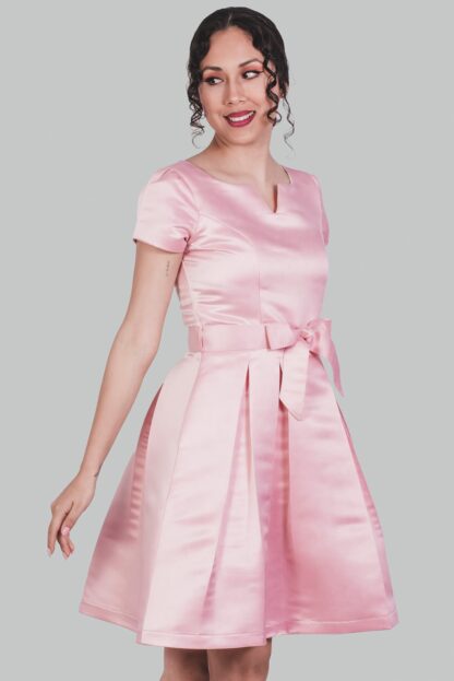 Vestido en A rosa satinado Rebeca - Imagen 2