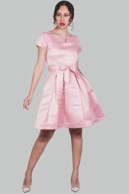 Vestido en A rosa satinado Rebeca - Imagen 3