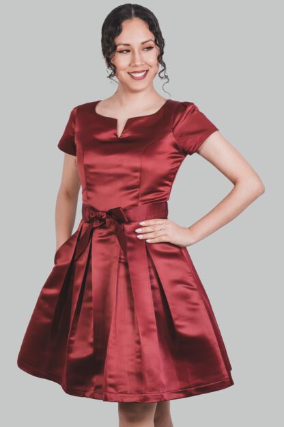 Vestido en A vino satinado Rebeca - Imagen 4