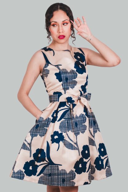 Vestido corte A dorado flores Anastasia - Imagen 3