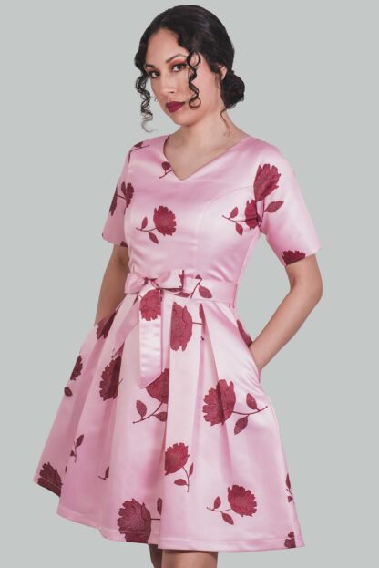 Vestido corte A rosa BB con flores Caeli - Imagen 4