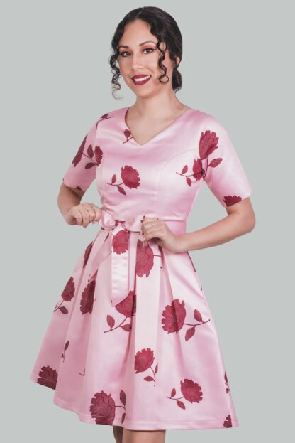 Vestido corte A rosa BB con flores Caeli - Imagen 3