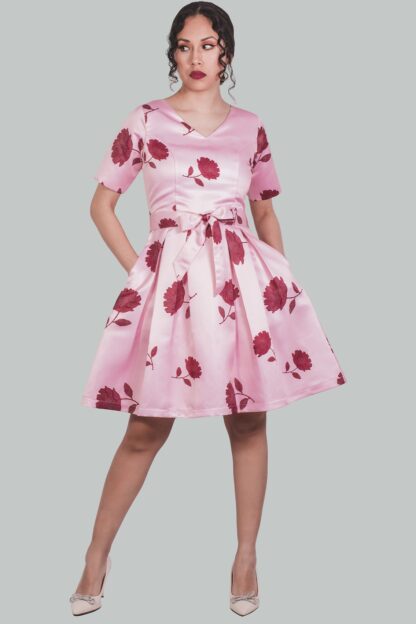 Vestido corte A rosa BB con flores Caeli - Imagen 2