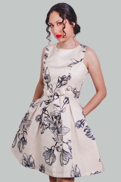 Vestido corte A crema flores Anastasia - Imagen 4