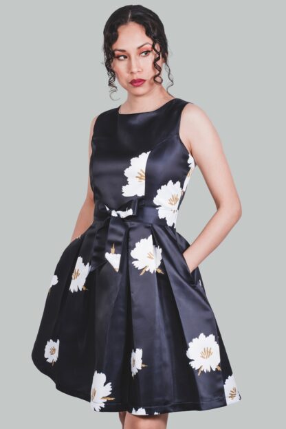 Vestido corte A negro flores Anastasia - Imagen 3
