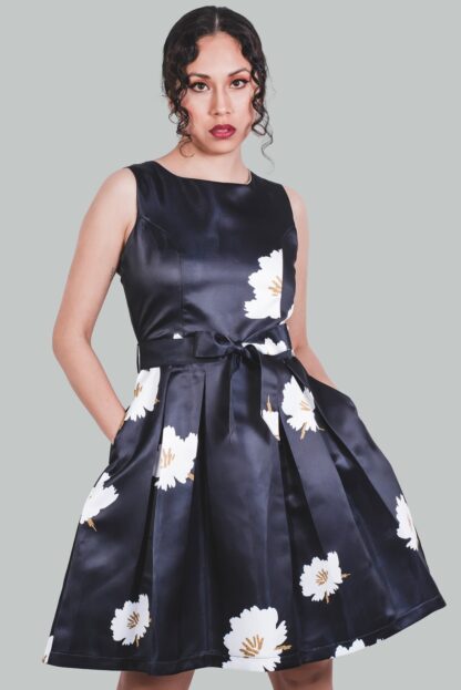 Vestido corte A negro flores Anastasia - Imagen 4