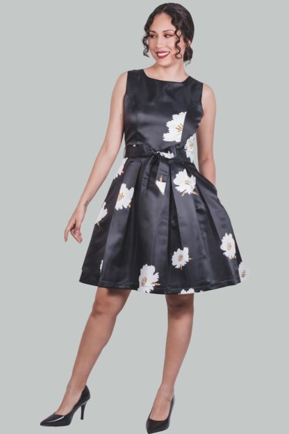 Vestido corte A negro flores Anastasia - Imagen 2