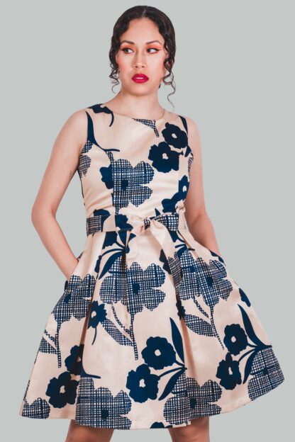 Vestido corte A dorado flores Anastasia - Imagen 4