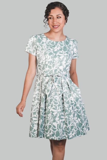 Vestido corte A verde flores Marian - Imagen 4
