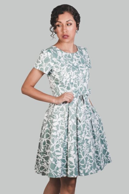 Vestido corte A verde flores Marian - Imagen 2