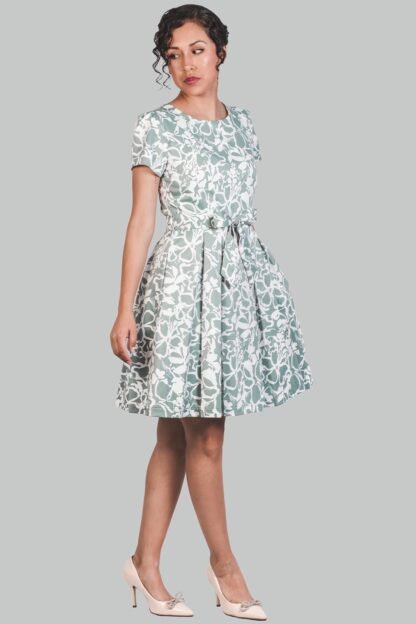 Vestido corte A verde flores Marian