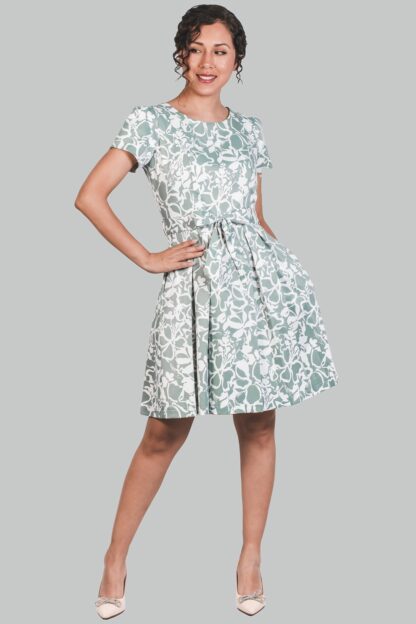Vestido corte A verde flores Marian - Imagen 3