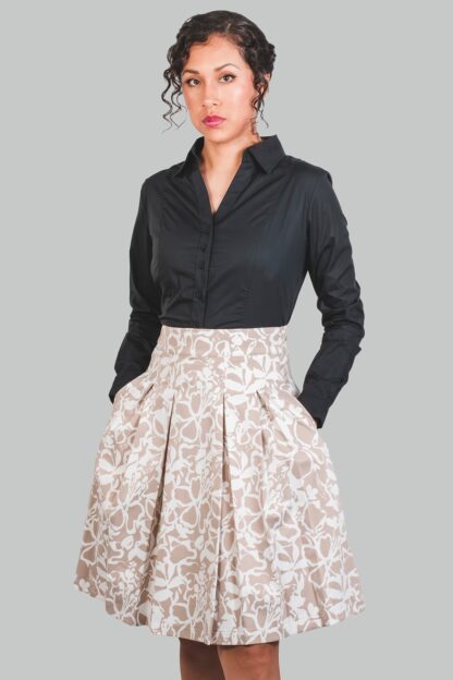 Falda corte A beige/flores Teresa - Imagen 2