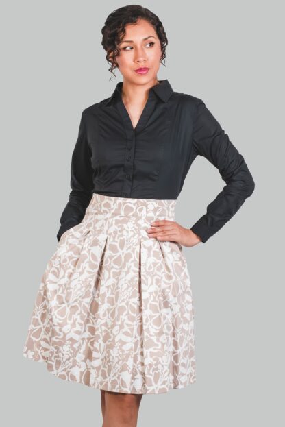 Falda corte A beige/flores Teresa - Imagen 4