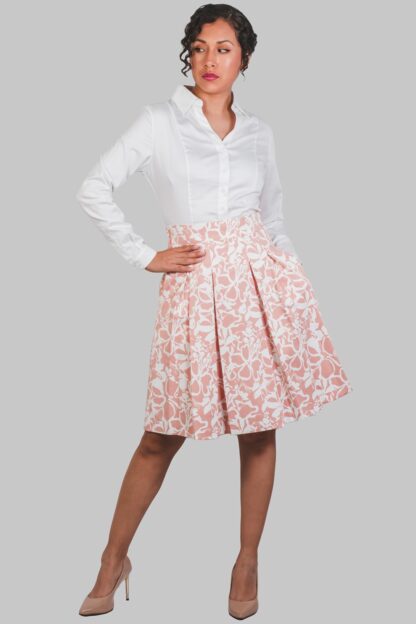 Falda corte A melón/flores Teresa - Imagen 3
