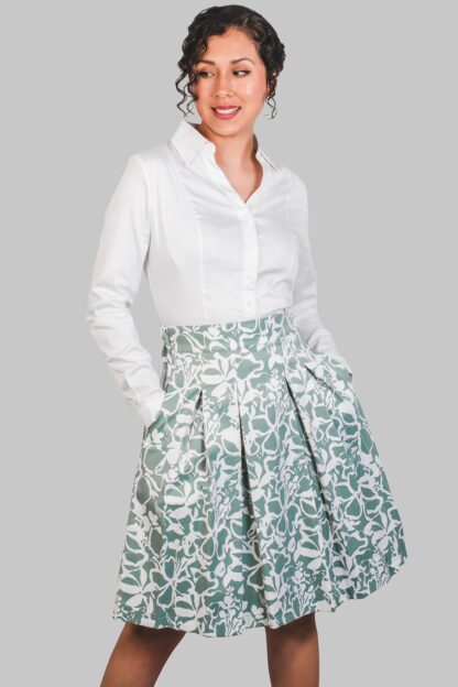Falda corte A verde/flores Teresa - Imagen 4