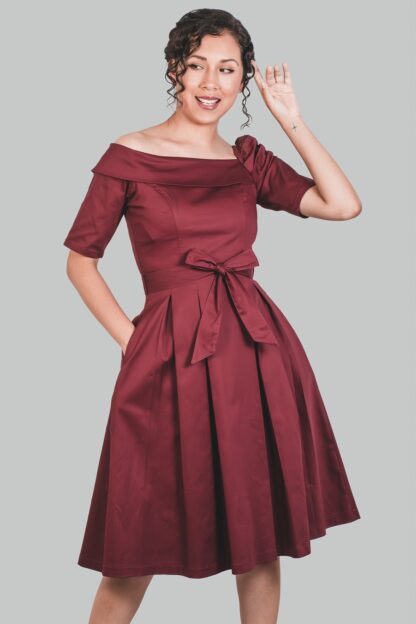Vestido midi vino asimétrico Adriene - Imagen 4