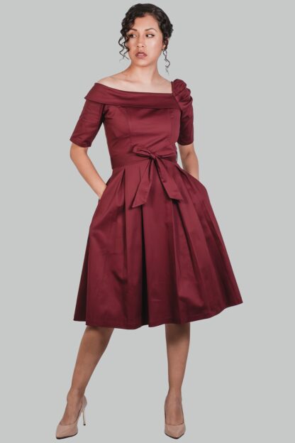 Vestido midi vino asimétrico Adriene - Imagen 3