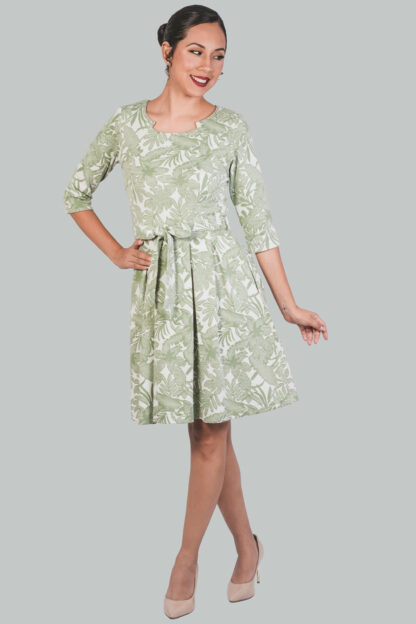 Vestido verde con flores corte A Dalia - Imagen 3