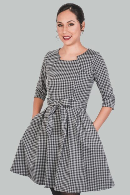 Vestido cuadro vichy negro y gris Dalia - Imagen 4