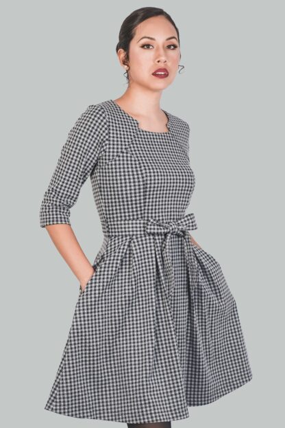 Vestido cuadro vichy negro y gris Dalia - Imagen 2