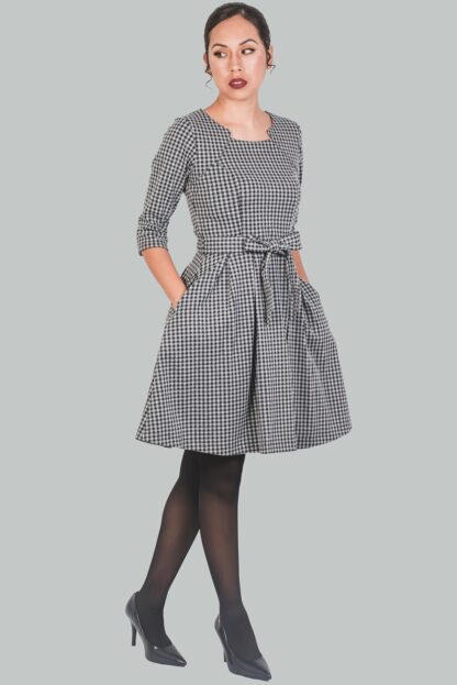 Vestido cuadro vichy negro y gris Dalia - Imagen 5