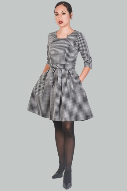Vestido cuadro vichy negro y gris Dalia