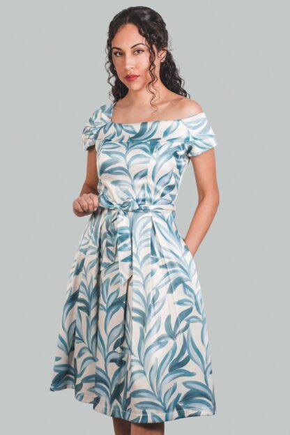 Vestido midi asimétrico celeste flores Kaelis - Imagen 2