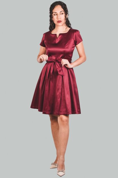 Vestido en A guinda satinado Roberta - Imagen 3
