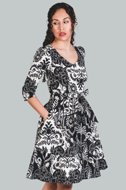 Vestido corte A negro flores Zuleika - Imagen 4