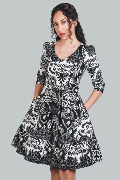 Vestido corte A negro flores Zuleika - Imagen 2
