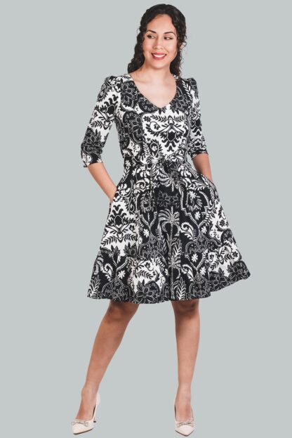 Vestido corte A negro flores Zuleika - Imagen 5