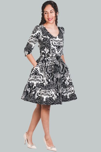 Vestido corte A negro flores Zuleika - Imagen 3