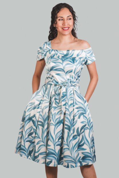 Vestido midi asimétrico celeste flores Kaelis - Imagen 4