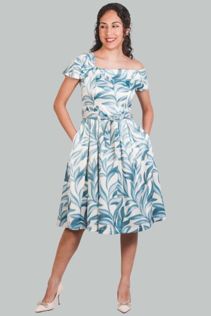 Vestido midi asimétrico celeste flores Kaelis - Imagen 3