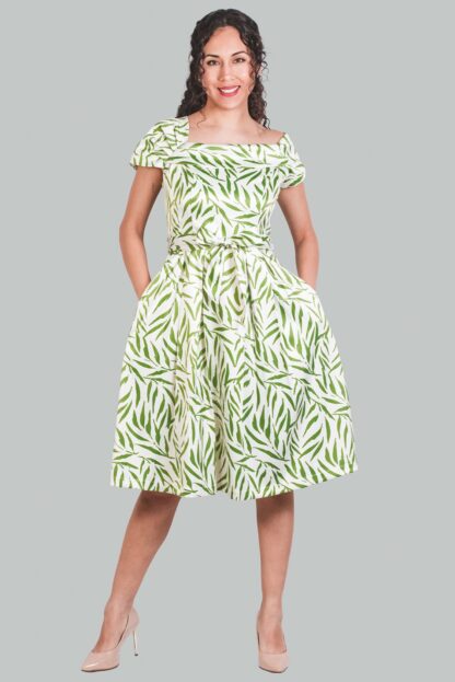 Vestido midi asimétrico verde diseño Kaelis