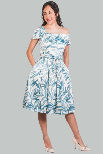 Vestido midi asimétrico celeste flores Kaelis - Imagen 5