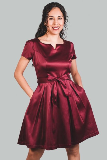 Vestido en A guinda satinado Roberta - Imagen 4