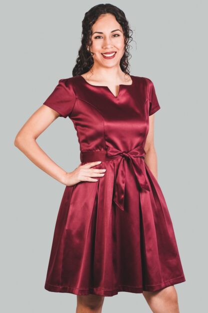 Vestido en A guinda satinado Roberta - Imagen 2