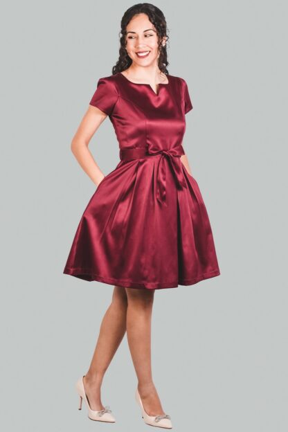 Vestido en A guinda satinado Roberta - Imagen 5