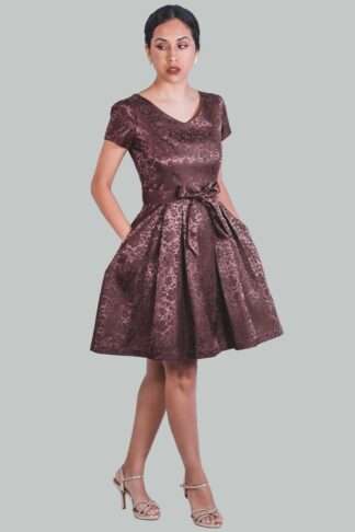 Vestido en A marrón brocado Brigitte