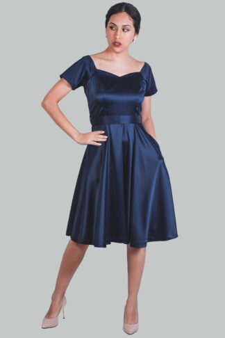 Vestido midi en A azul satinado Josefa