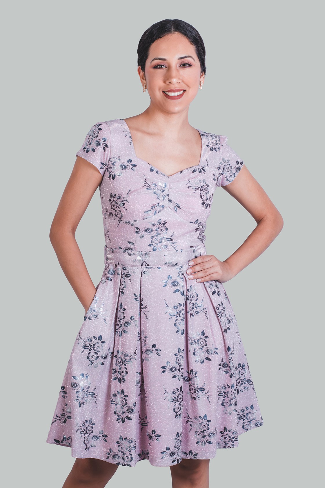 Vestido en A rosa flores Zafiro - Imagen 4