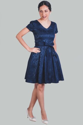 Vestido en A azul brocado Brigitte