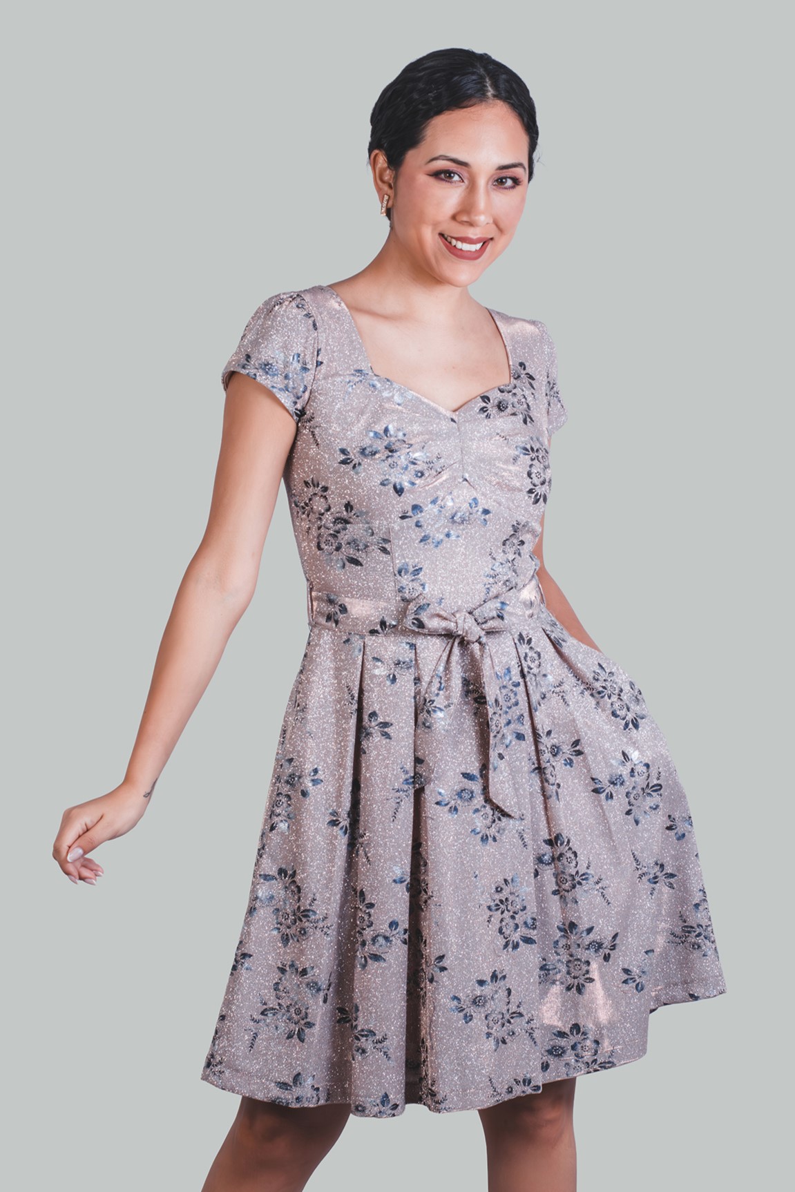 Vestido en A beige flores Zafiro - Imagen 2