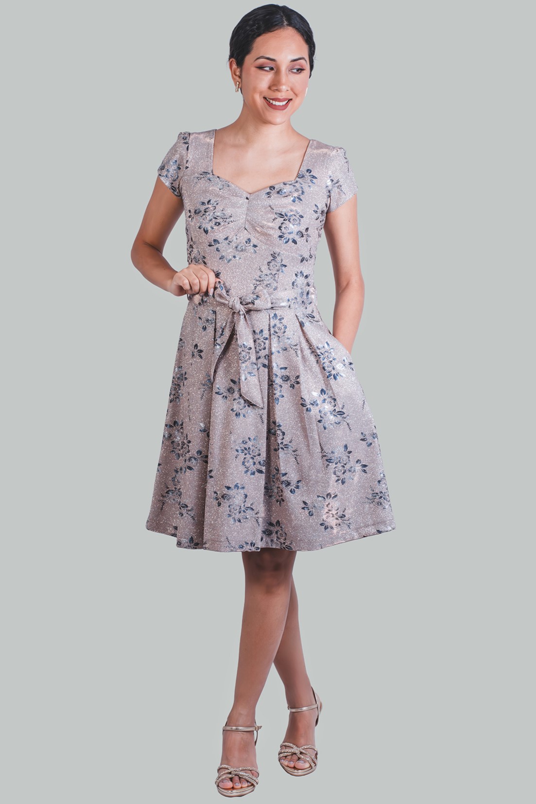 Vestido en A beige flores Zafiro - Imagen 3