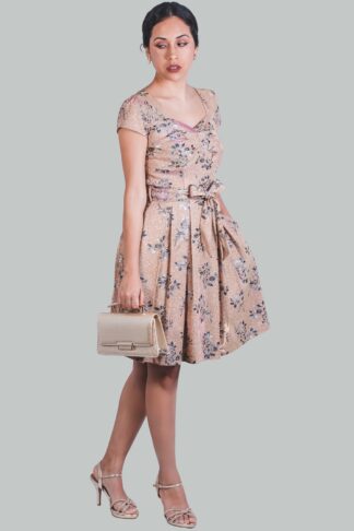 Vestido en A dorado tornasol flores Zafiro